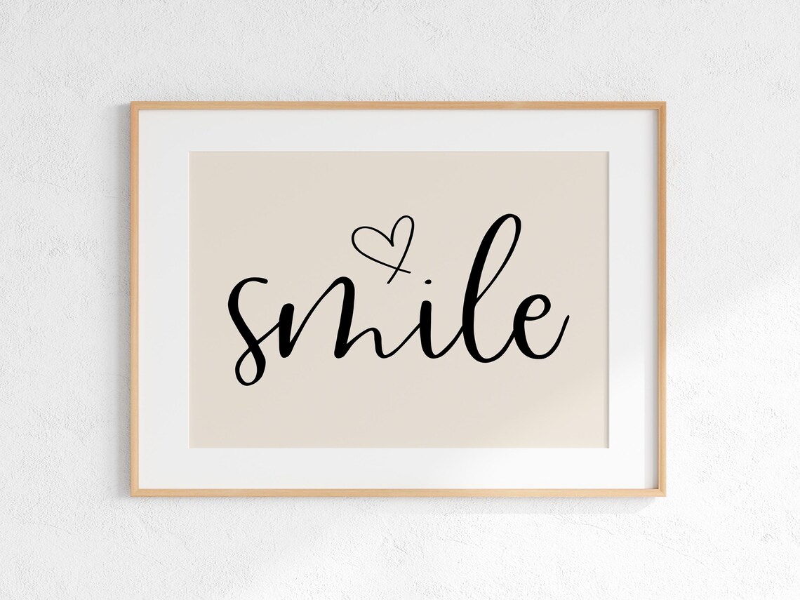 Smile Script Lettering With Heart On Beige Minimalist Poster
