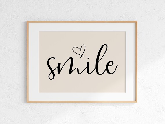 Smile Script Lettering With Heart On Beige Minimalist Poster