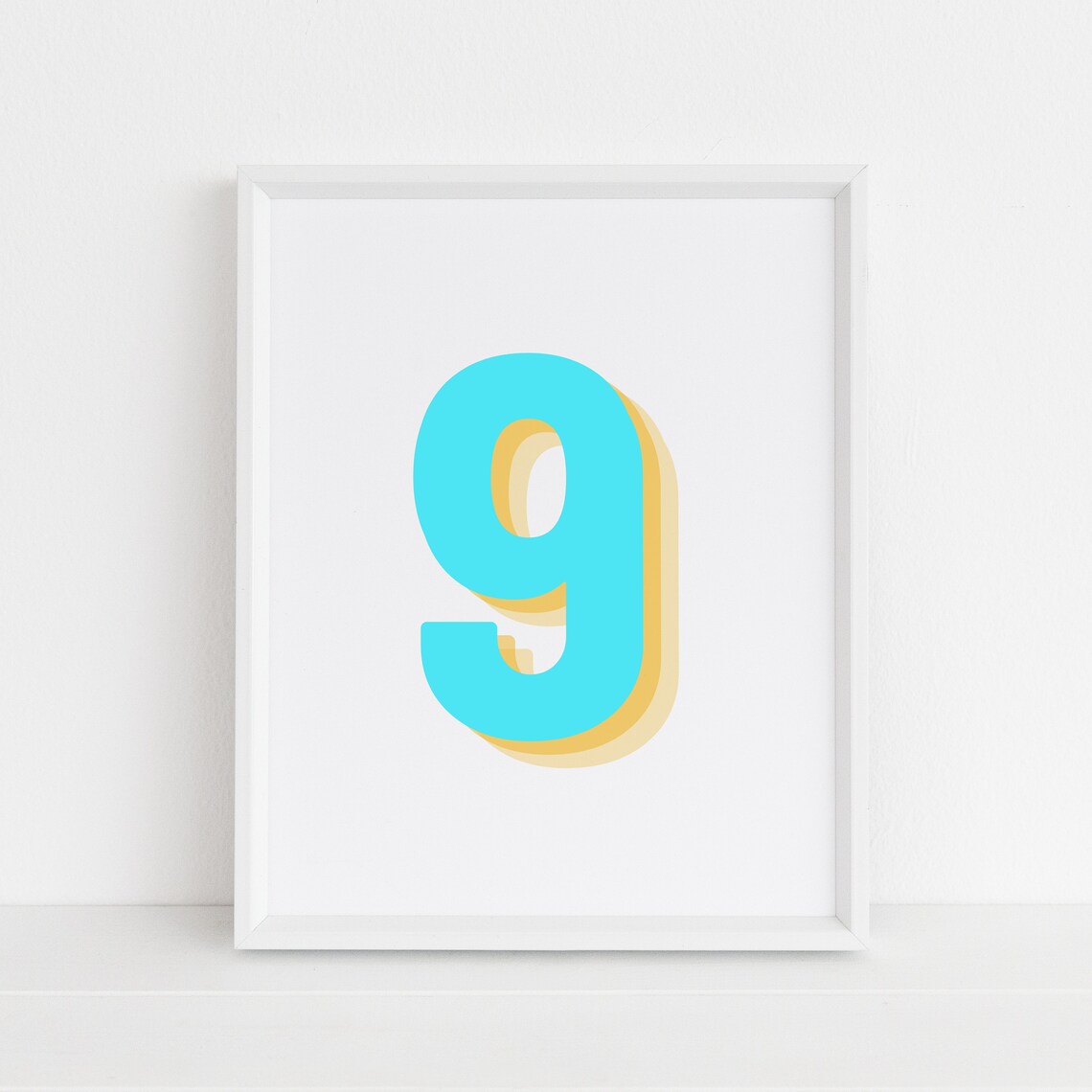 Retro Neon Blue Number 9, Monogram Number Nine
