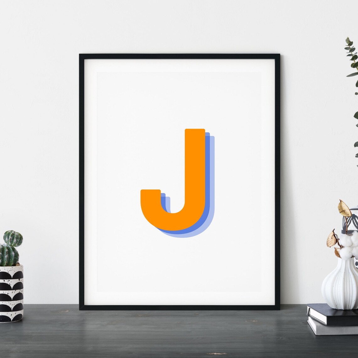 Retro 3D Letter J Monogram Alphabet Art Print - Image 4