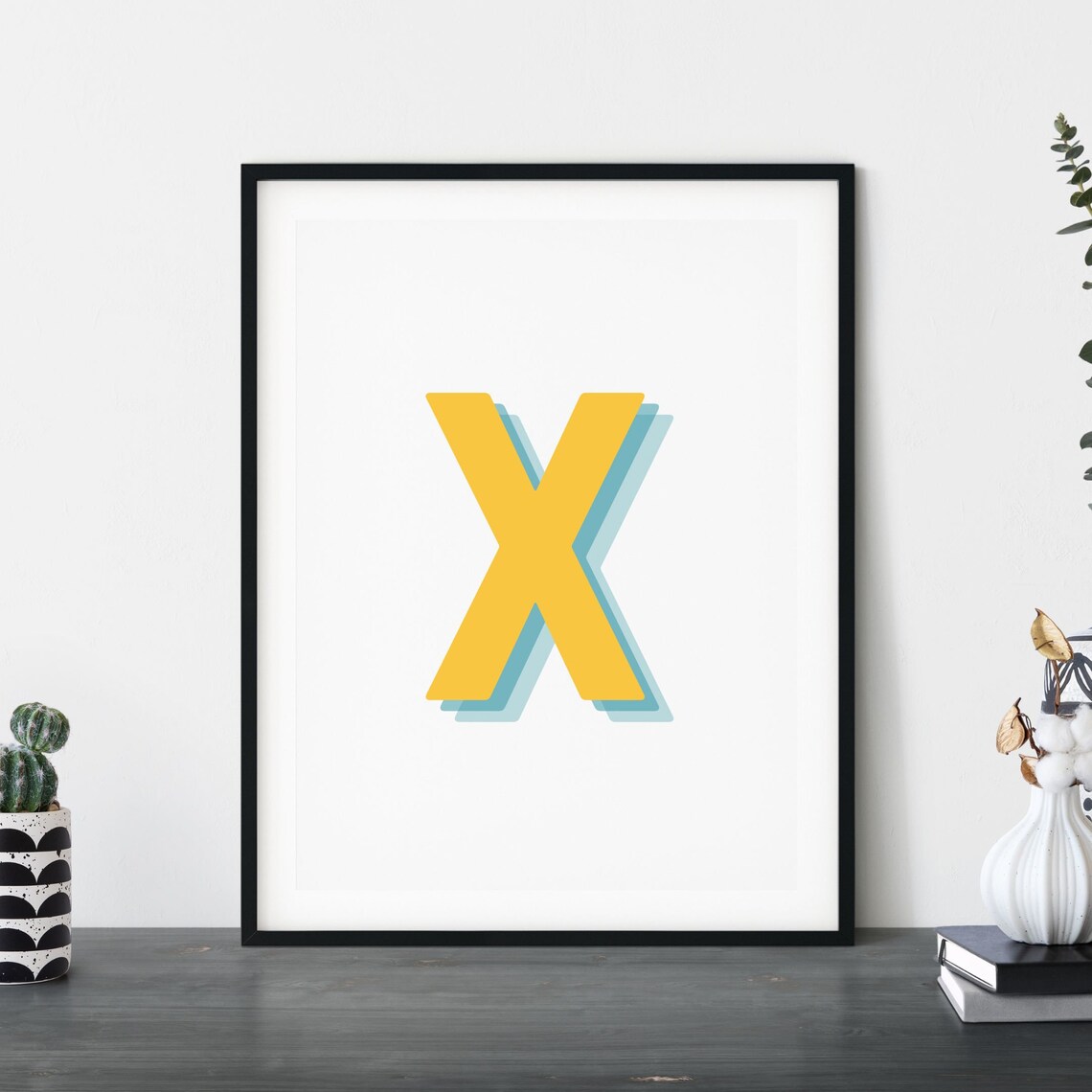 Retro 3D X Letter Monogram, Baby Initial Art Print - Image 5