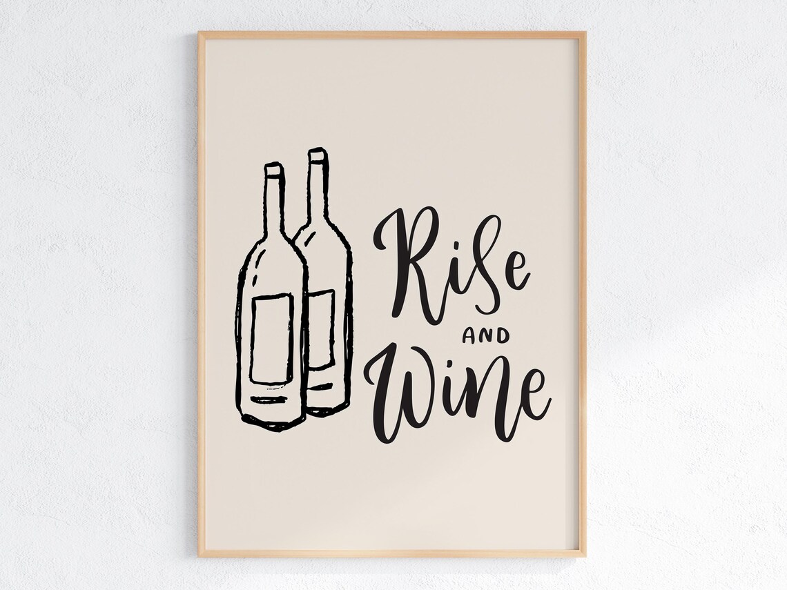 Rise And Wine, Minimalist Kitchen Quote Art - Image 4