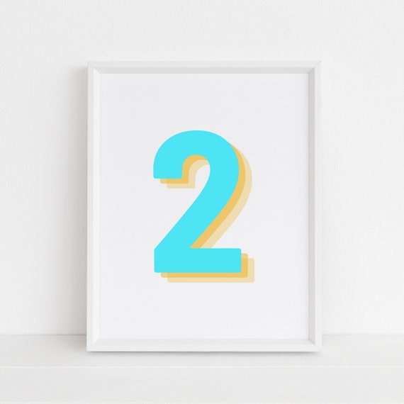 Retro 3D Neon Blue Number 2 Poster