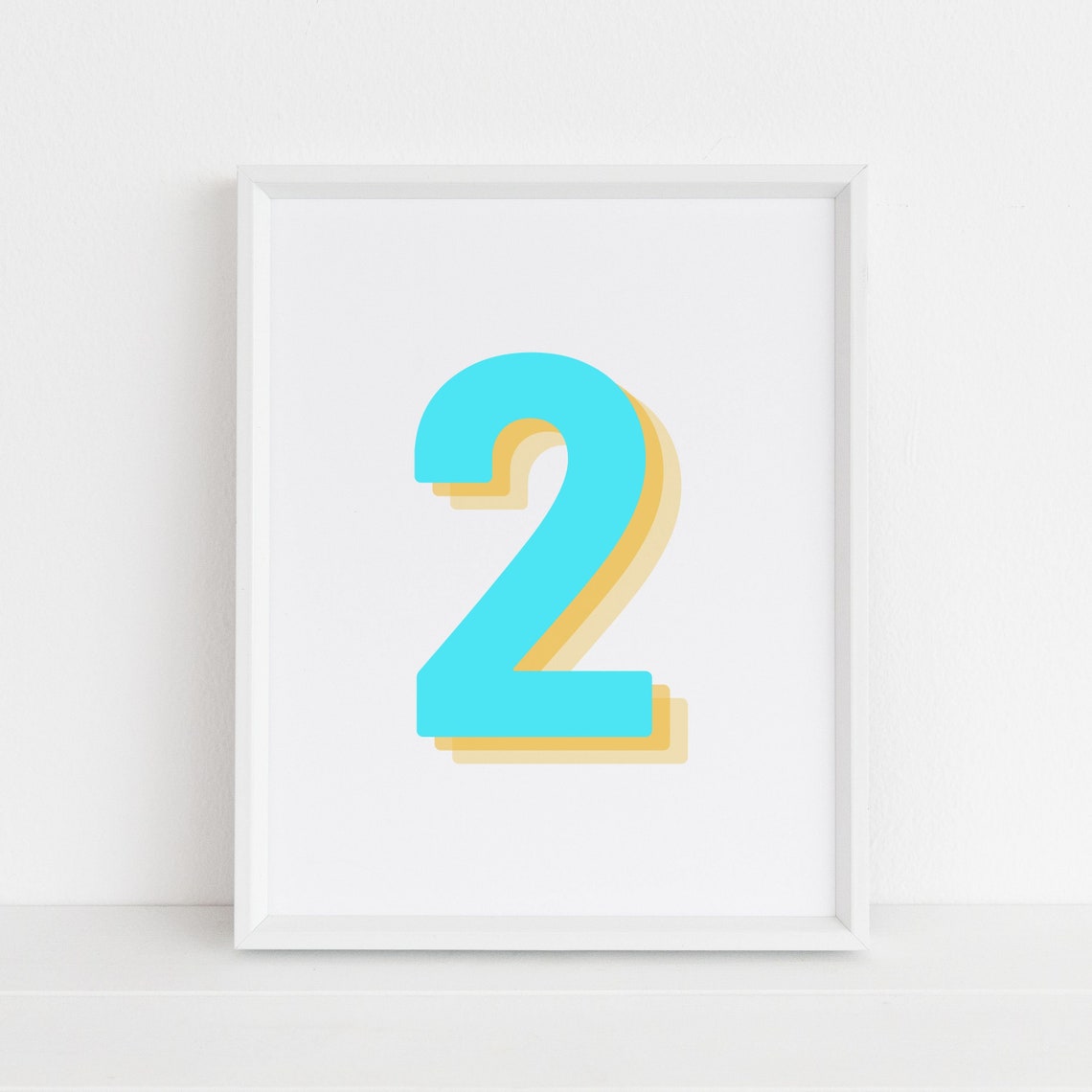 Retro 3D Neon Blue Number 2 Poster