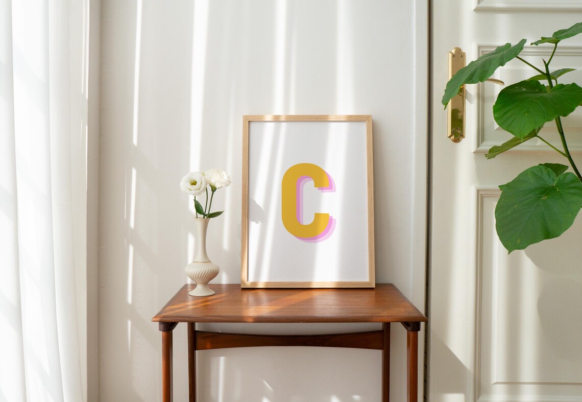 Retro 3D Letter C, Monogram Alphabet Poster - Image 2