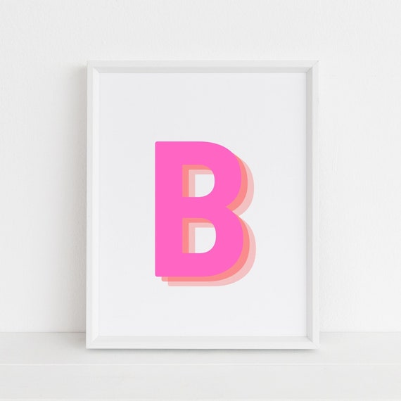 Retro 3D Letter B Art Print, Monogram Alphabet