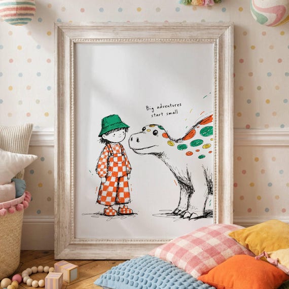 Dinosaur Theme Nursery Decor Unisex Playroom Art Affirmations Kids Gift For Mom Baby Shower Hand Drawn Style Digital Download