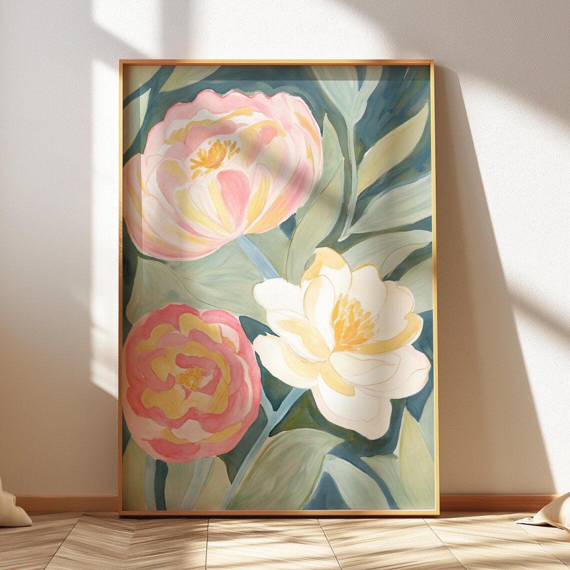 Soft Pink Peony Watercolor Fresh Floral Dopamine Wall Poster