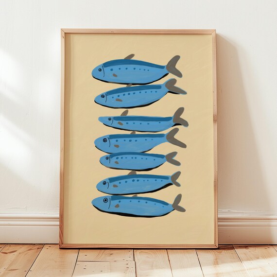 Sardines Art Print Sardine Painting Kitchen Wall Foodie Gift Restaurant Fish Apartment Decor
