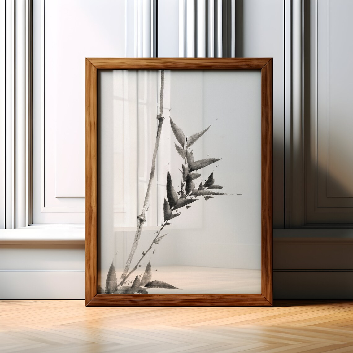 Japanese Black Ink Bamboo Painting Minimalist Sumi-e Art Poster
