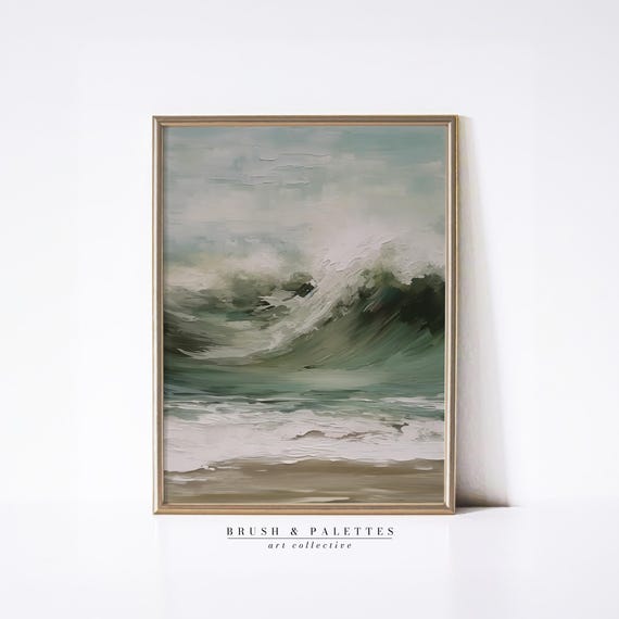 Neutral Sage Green Coastal Abstract Wave Art Print