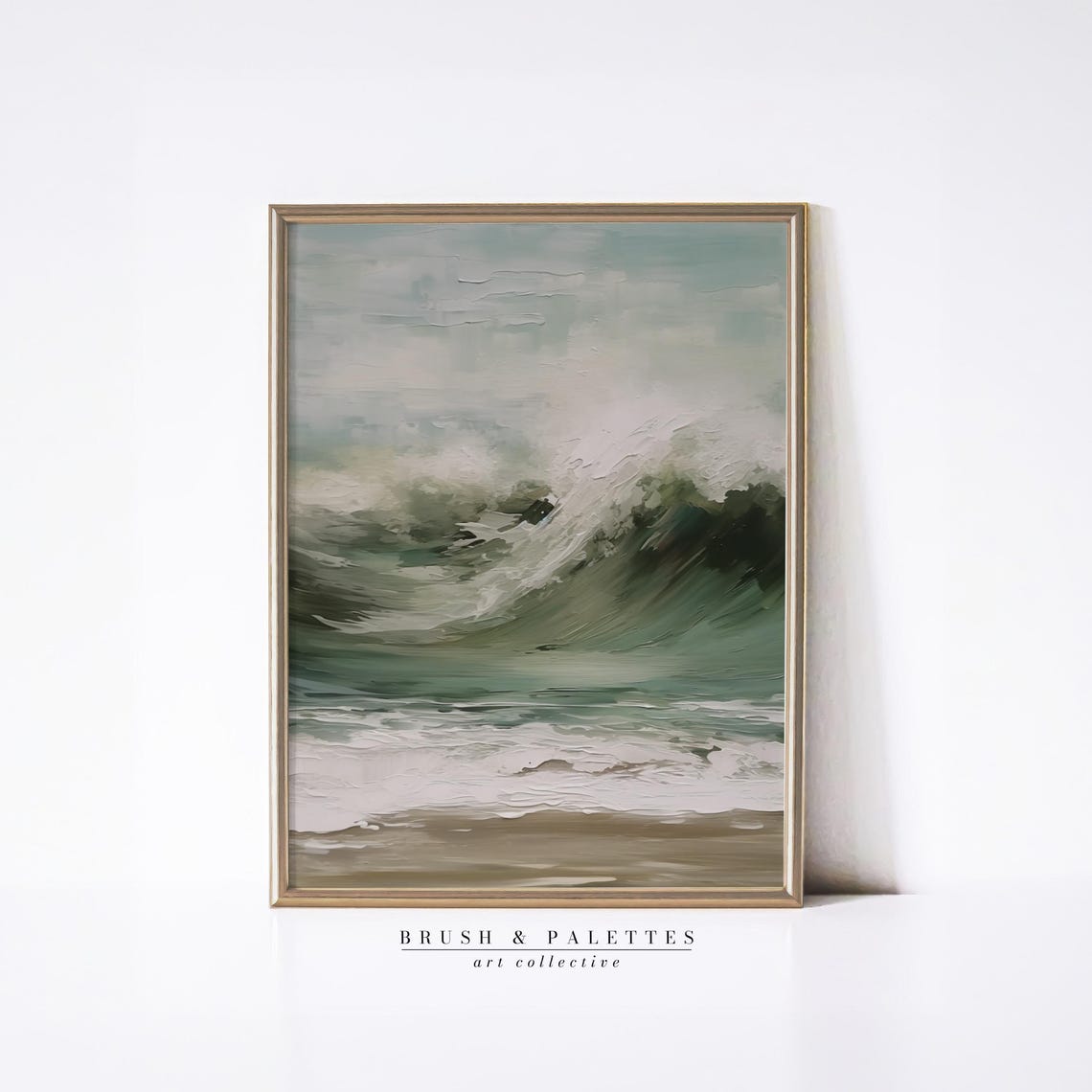 Neutral Sage Green Coastal Abstract Wave Art Print