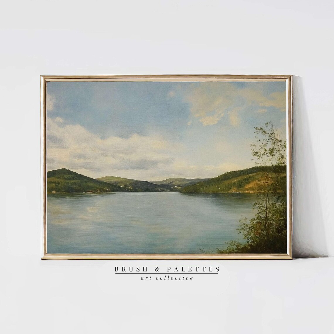 Serene Mountain Lake Calm Water Reflection Landscape Painting Poster