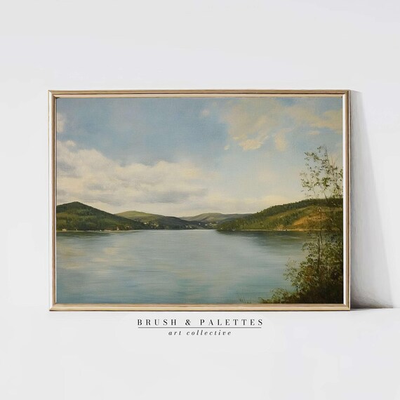 Serene Mountain Lake Calm Water Reflection Landscape Painting Poster