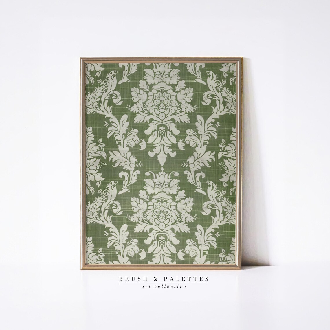 Antique Green And White Damask Tapestry Pattern Vintage Print