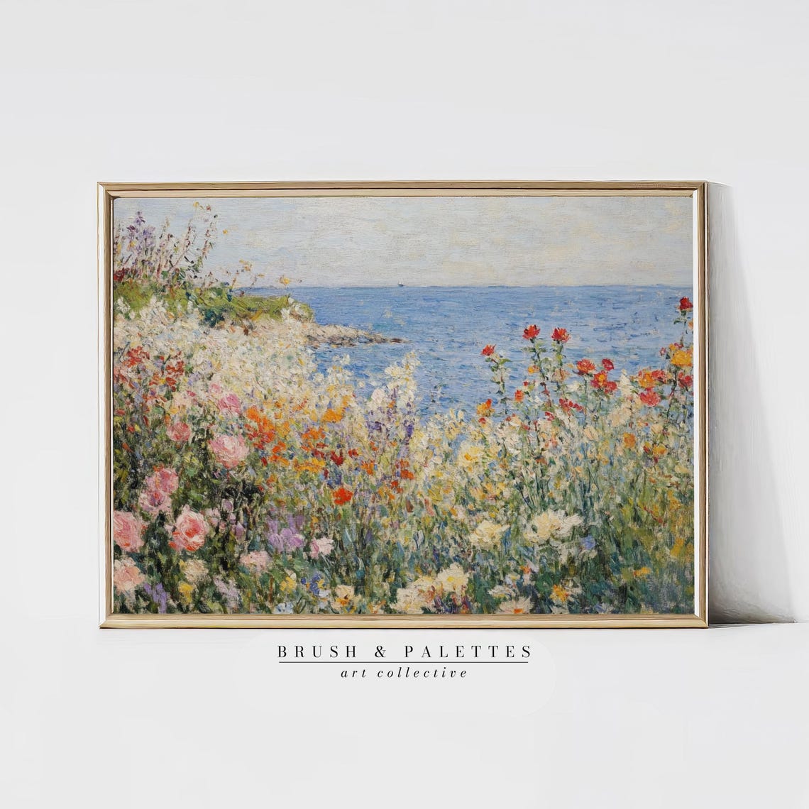 Wildflowers By The Sea Art Print, Coastal Floral Landscape