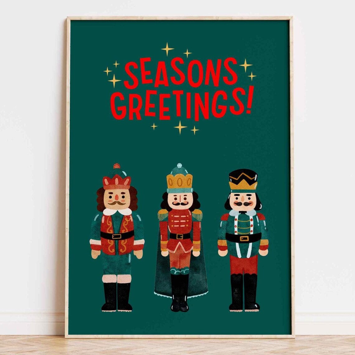 Seasons Greetings Nutcracker Soldiers Red Gold Holiday Poster