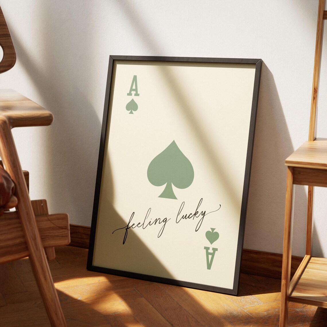 Ace of Spades Feeling Lucky Green Spade Cream Card Poster Art