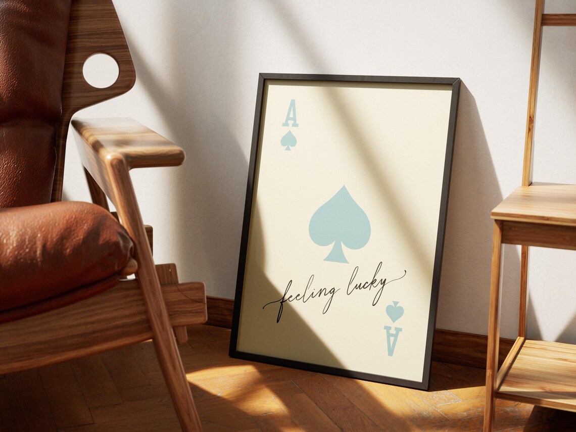 Dusty Blue Ace Of Spades Feeling Lucky Playing Card Trendy Wall Poster - Image 2
