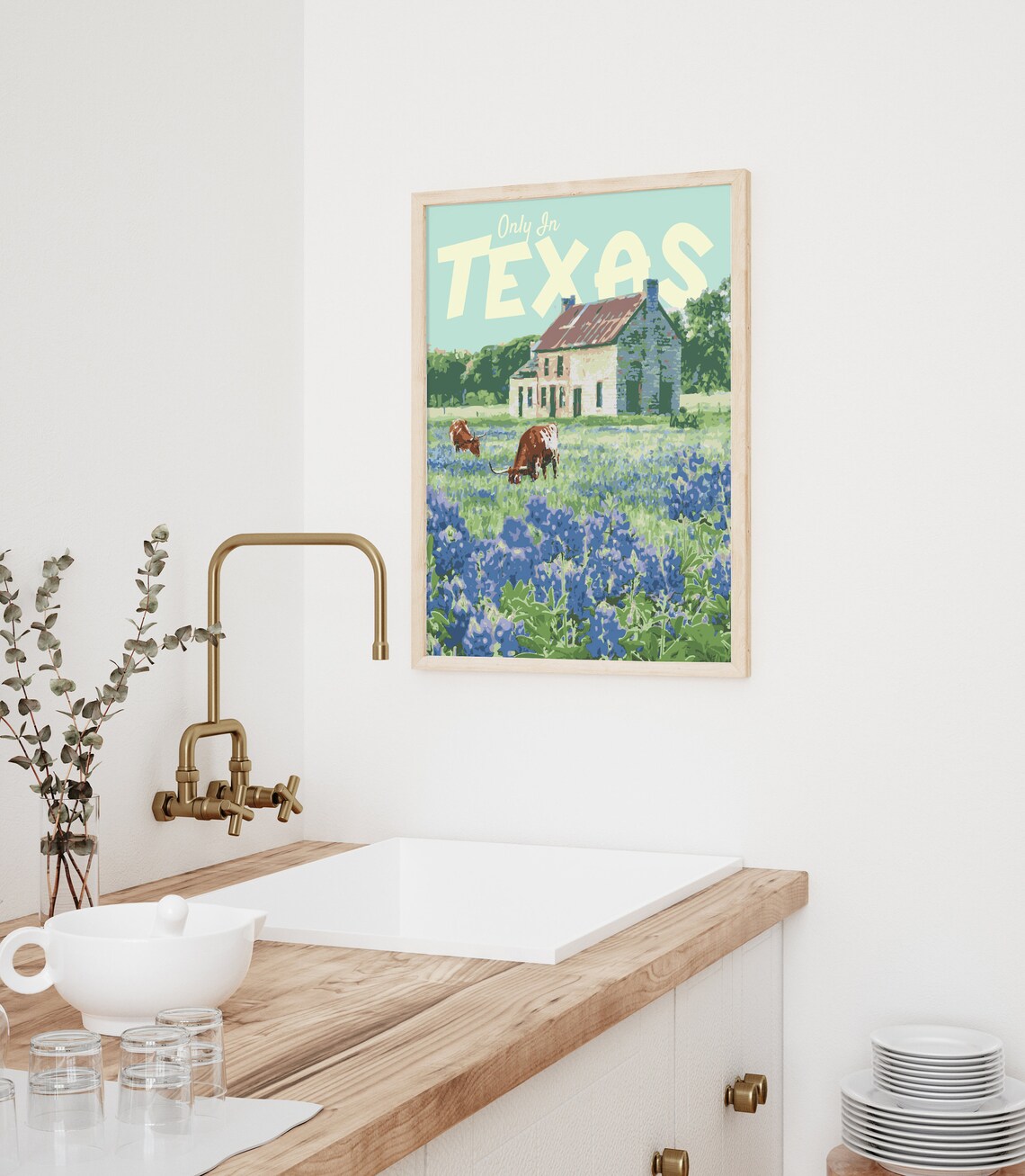 Texas Vintage Style Travel Poster, Bluebonnet Art - Image 2