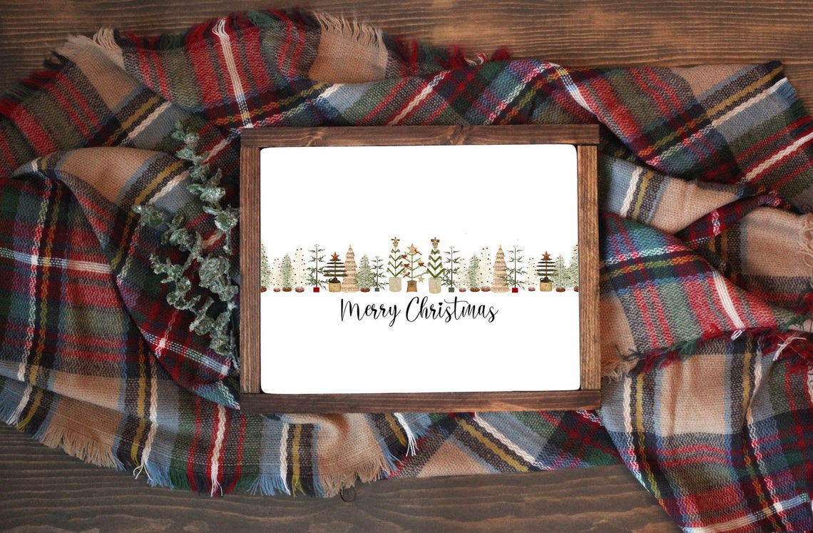 Merry Christmas Rustic Christmas Trees Row Minimalist Holiday Poster - Image 2