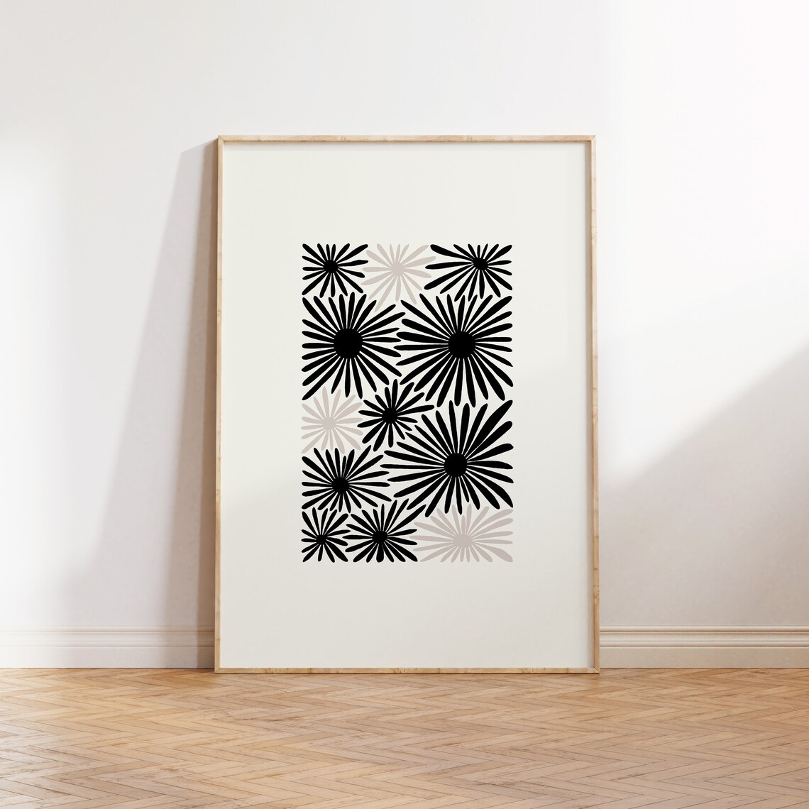 Dark Flowers Art Print, Black And White Floral