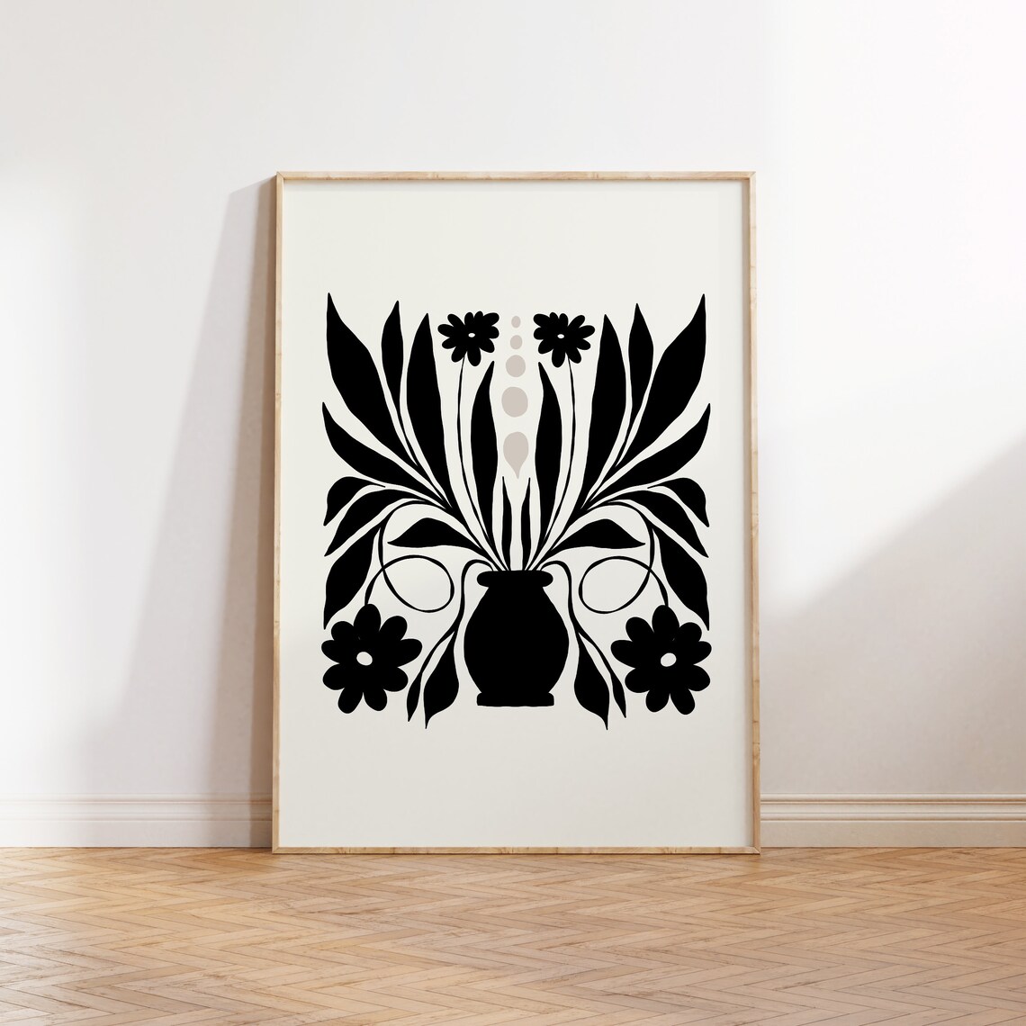 Dark Flowers Art Poster, Black and White Botanical