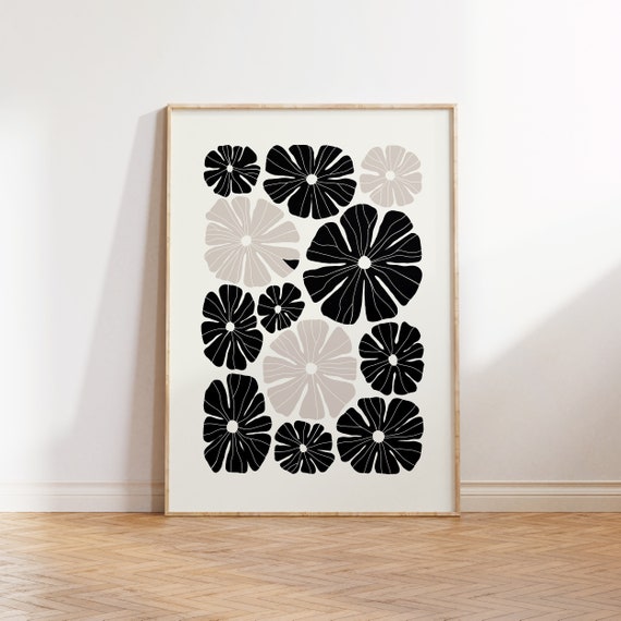 Black And White Dark Flowers Abstract Poster