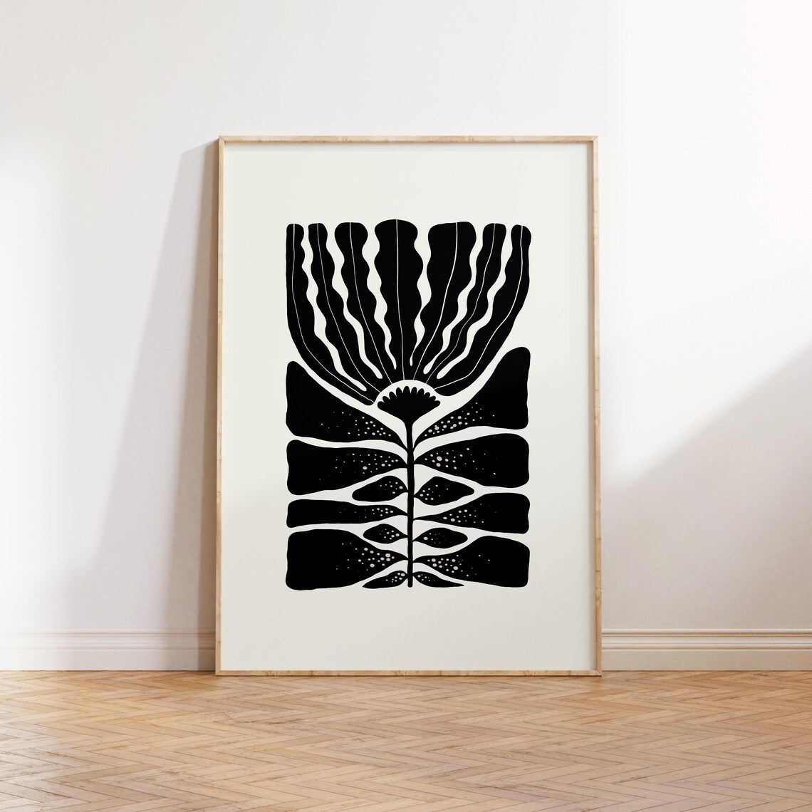 Black And White Floral Abstract Poster, Modern Decor