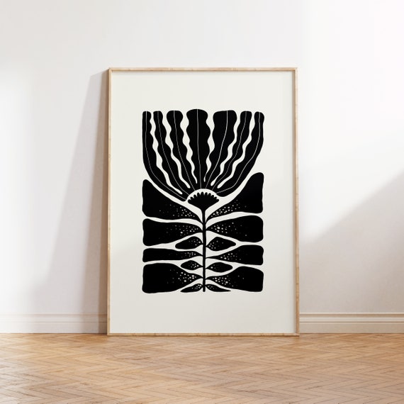 Black And White Floral Abstract Poster, Modern Decor