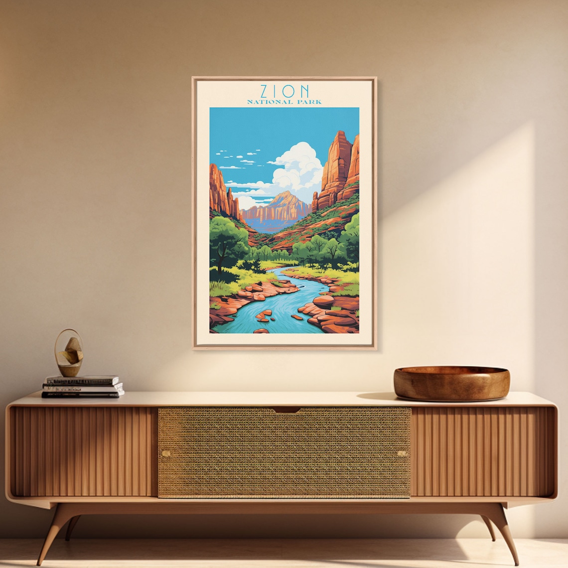 Zion National Park Red Canyon River Daytime View Travel Poster