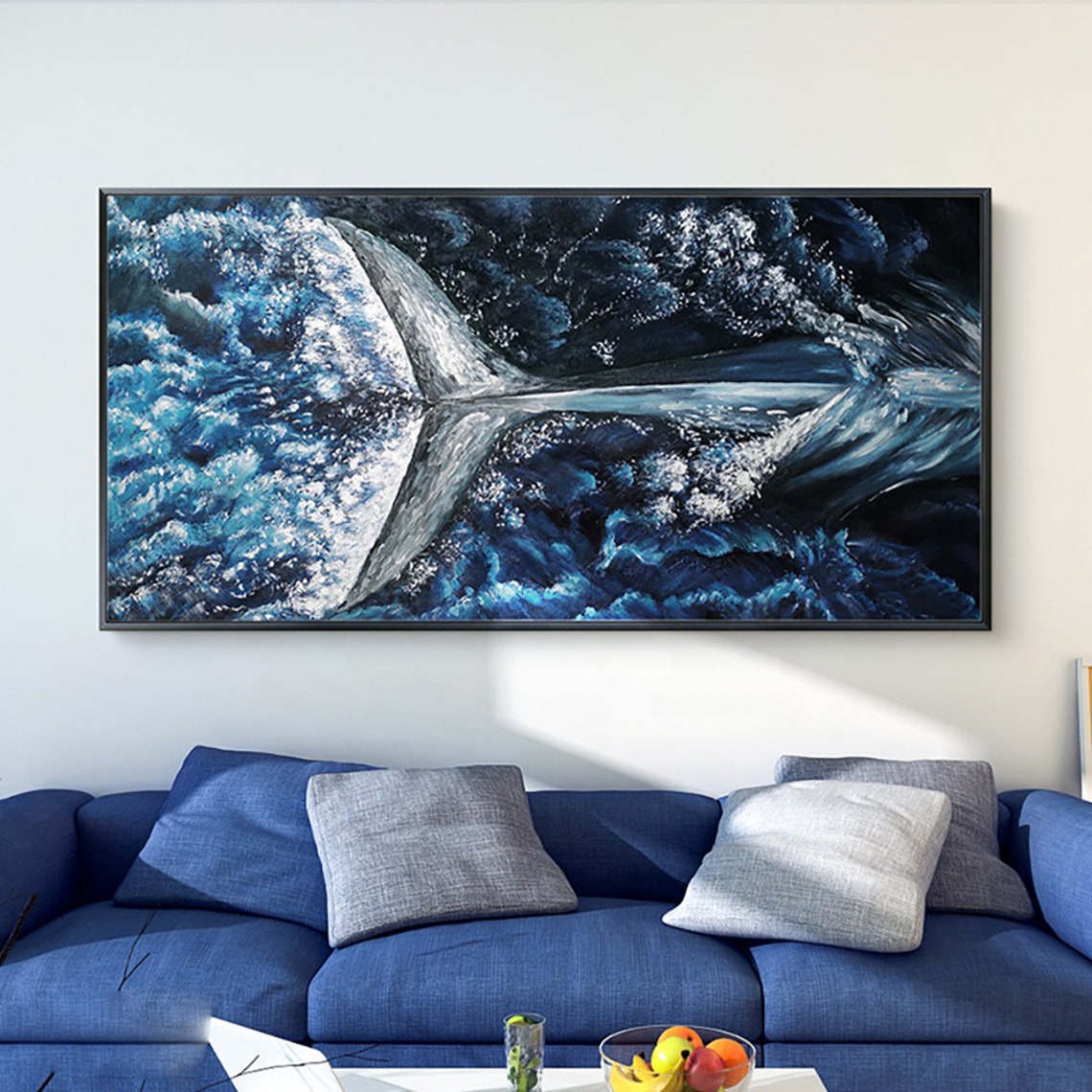 Deep Blue Whale Tail Splash Impasto Ocean Oil Painting Poster - Image 5