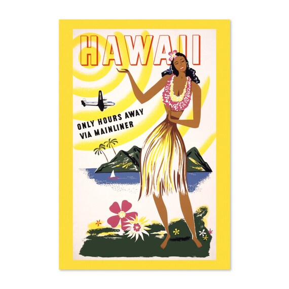 Hawaii By Mainliner 1950s Classic Vintage Style Travel Poster Classic Collection Art Print For Gifts And Wall Art Dco