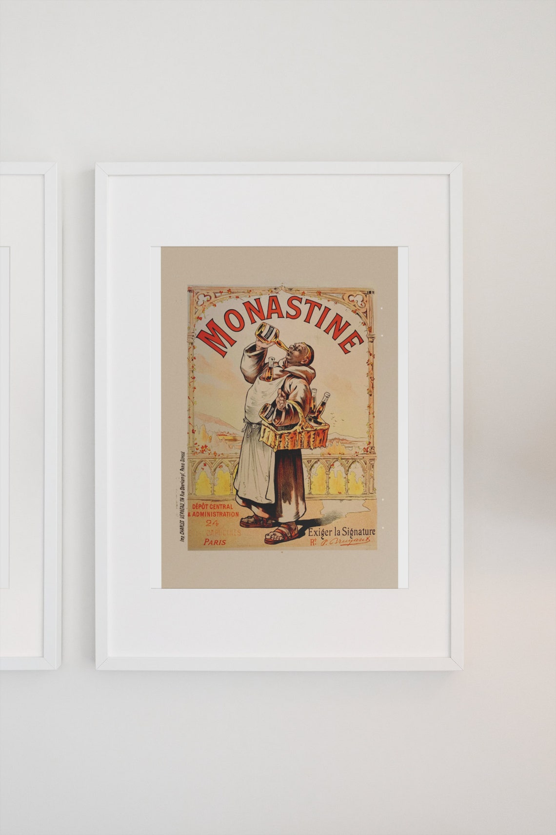 Monastine Monk Drinking French Liqueur Vintage Advertising Poster - Image 3
