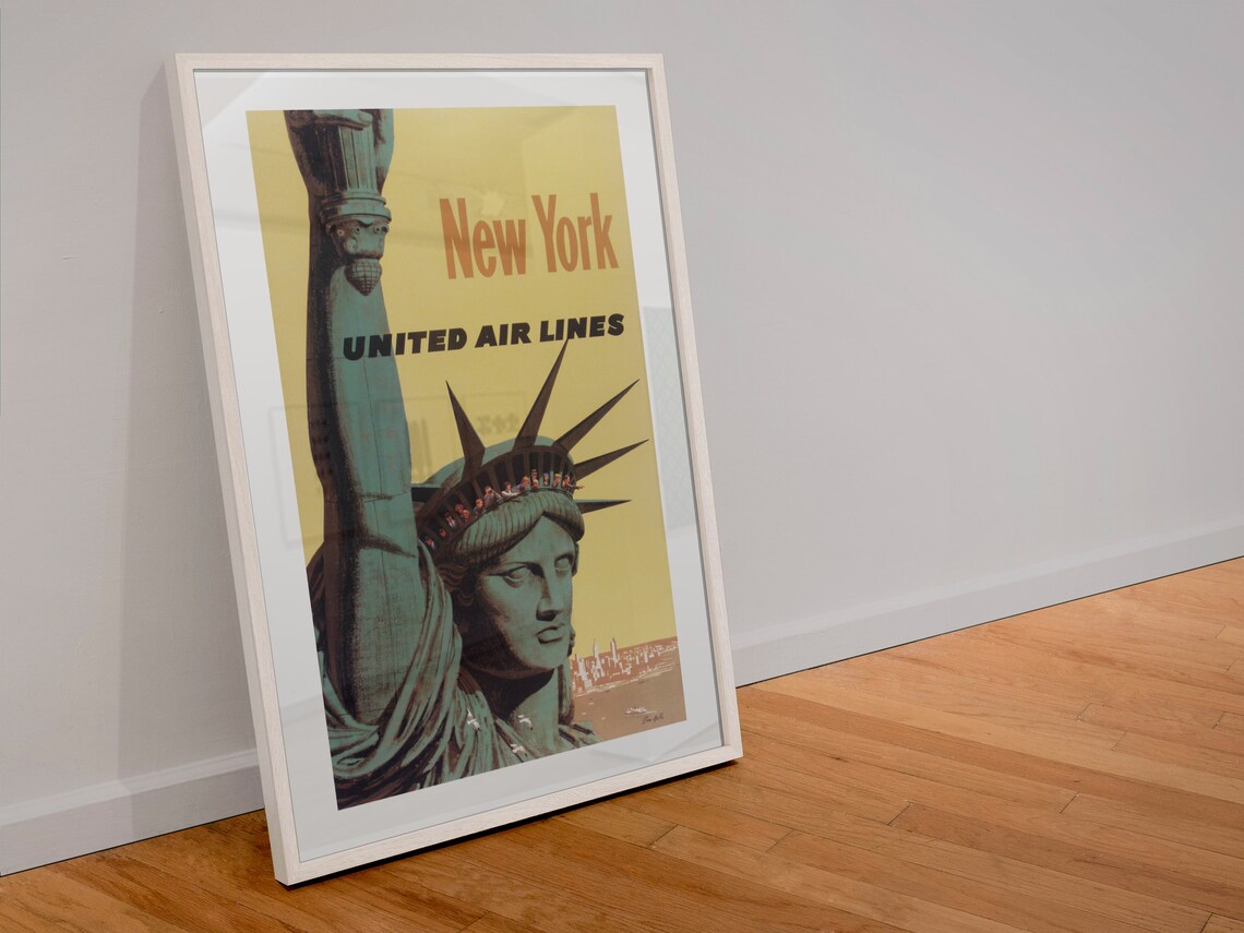 New York United Air Lines Statue of Liberty Vintage Airline Poster - Image 4