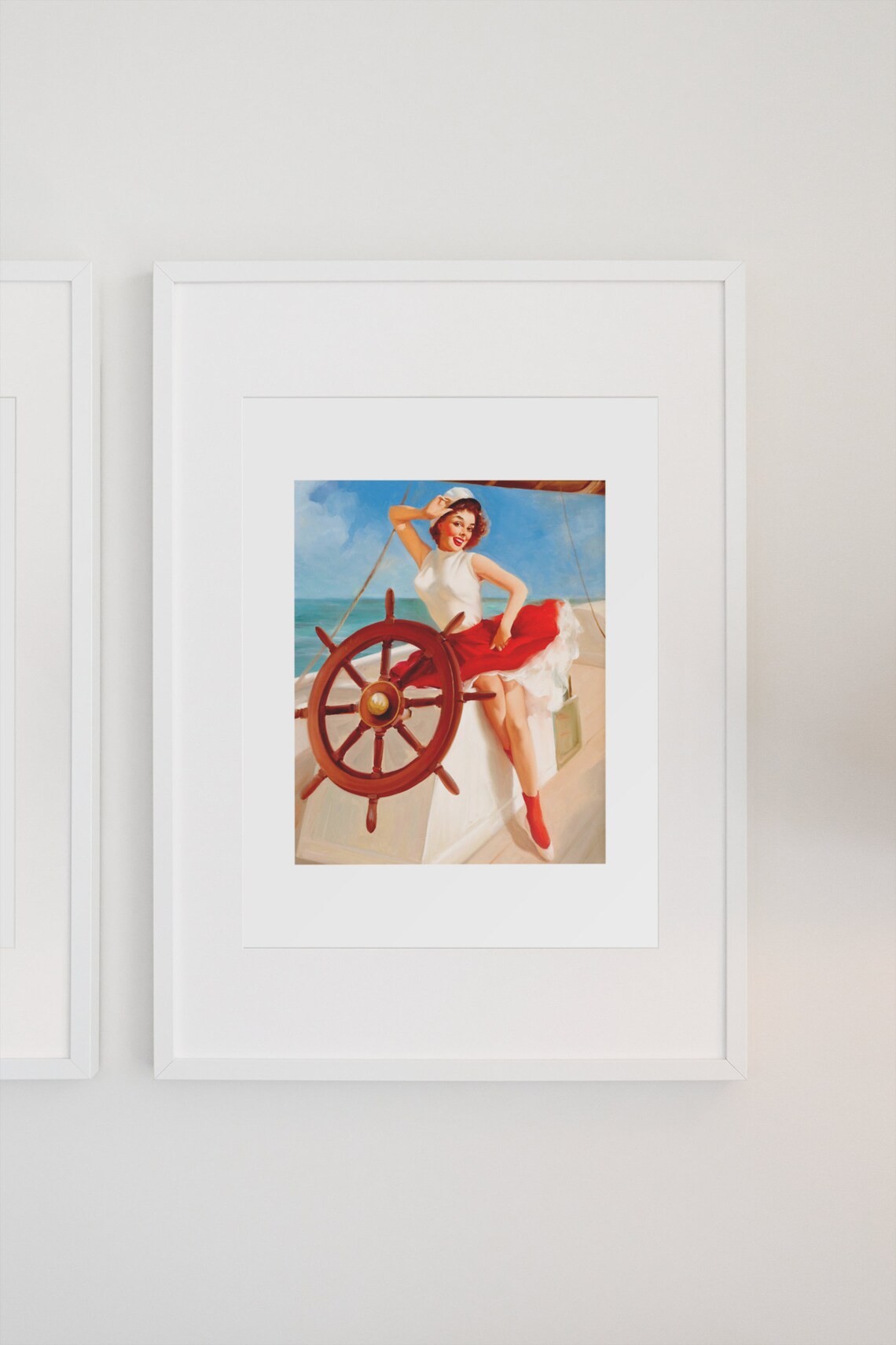 Elvgren Sailor Girl Ships Wheel Pin Up Sailing Vintage Art Poster - Image 3