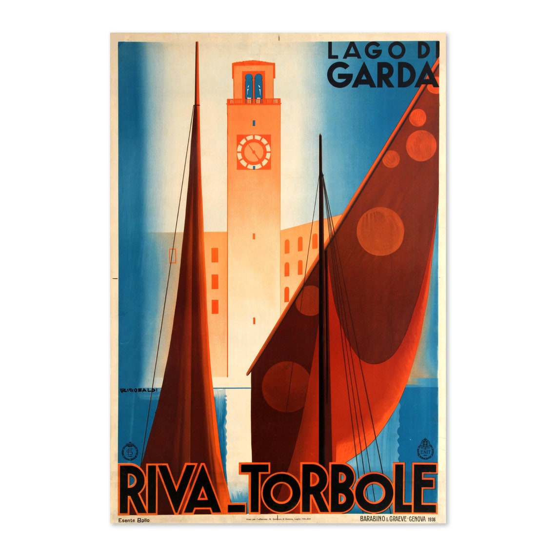 Lago di Garda Riva Torbole 1938 Vintage Italian Lake Travel Poster