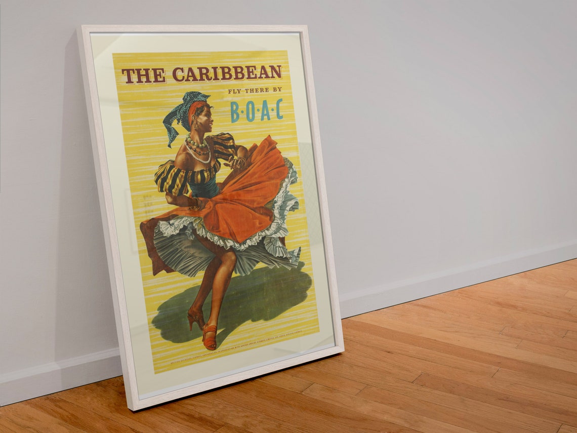 Fly BOAC to the Caribbean Dancer Vintage Airline Travel Poster - Image 4