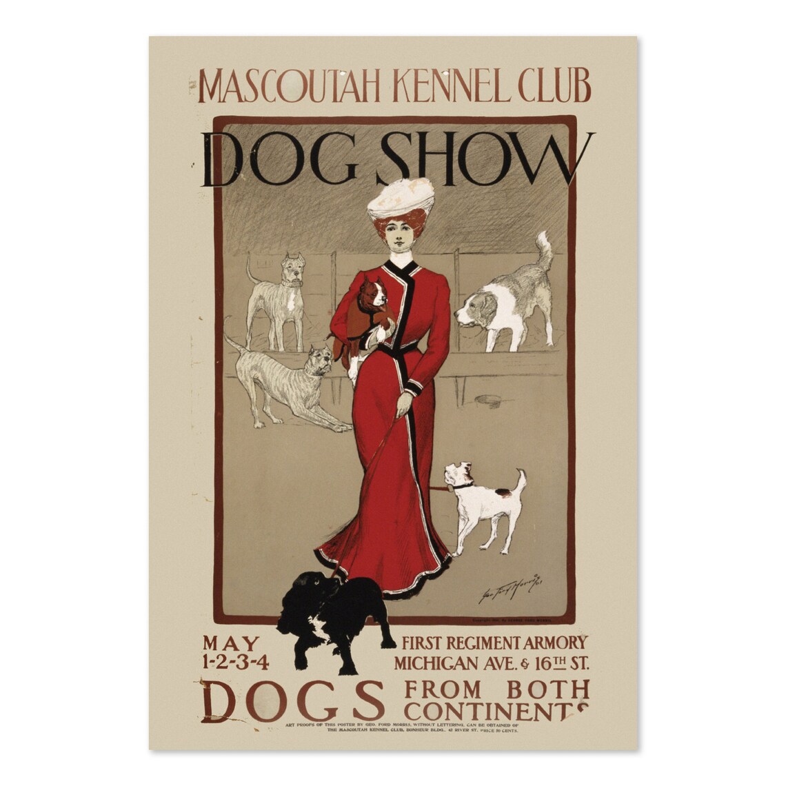 Vintage Mascoutah Kennel Club Dog Show Chicago Armory Poster