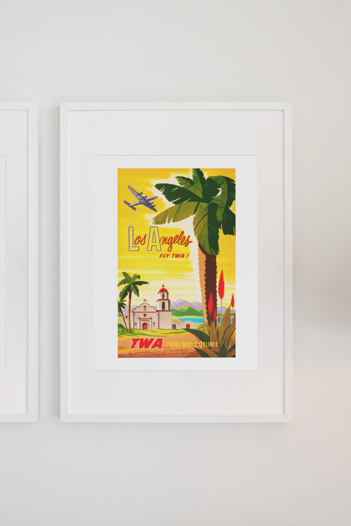 Los Angeles Fly TWA Trans World Airlines Mission Vintage Travel Poster - Image 3