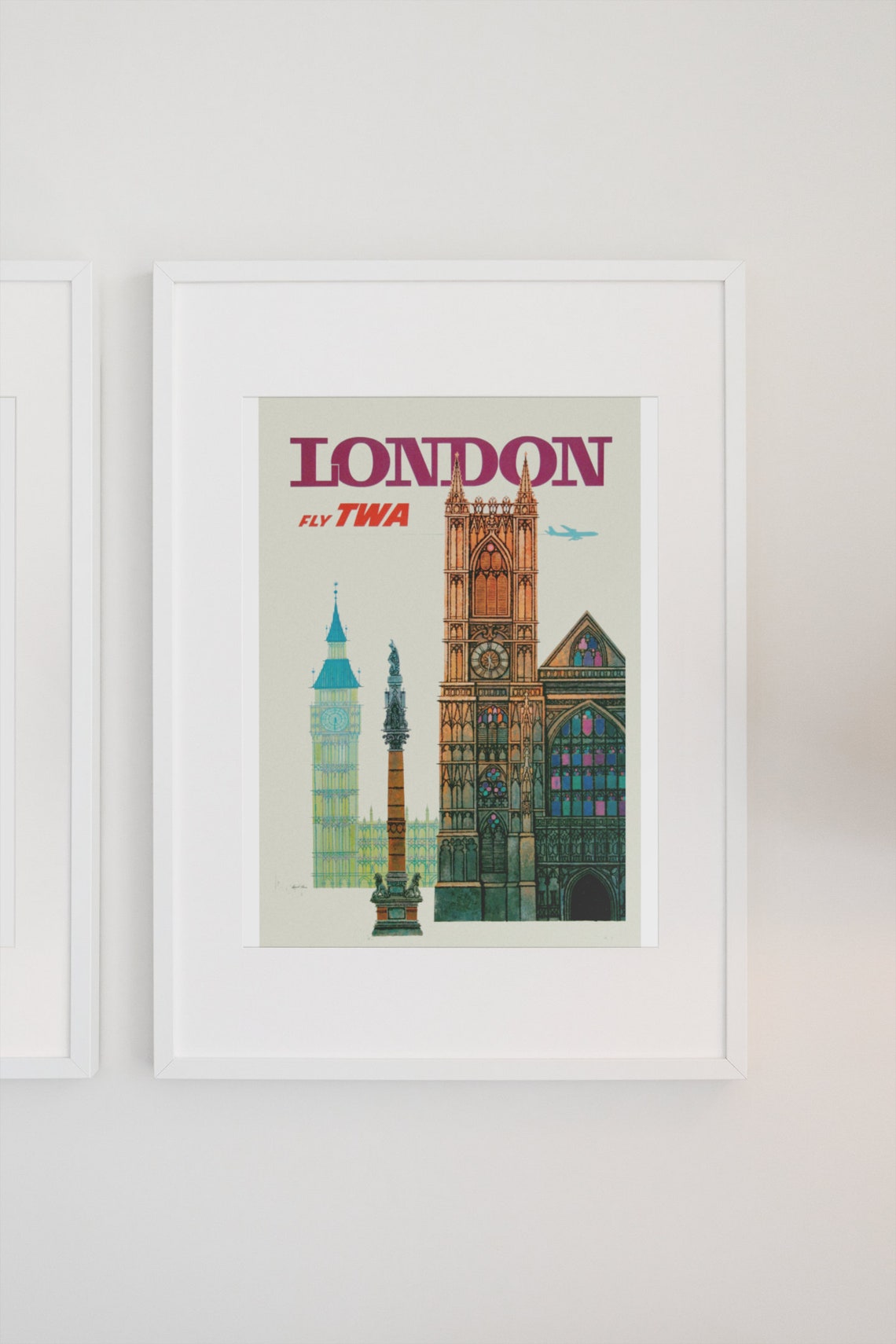 Vintage Fly TWA London Big Ben Westminster Abbey Retro Poster - Image 3