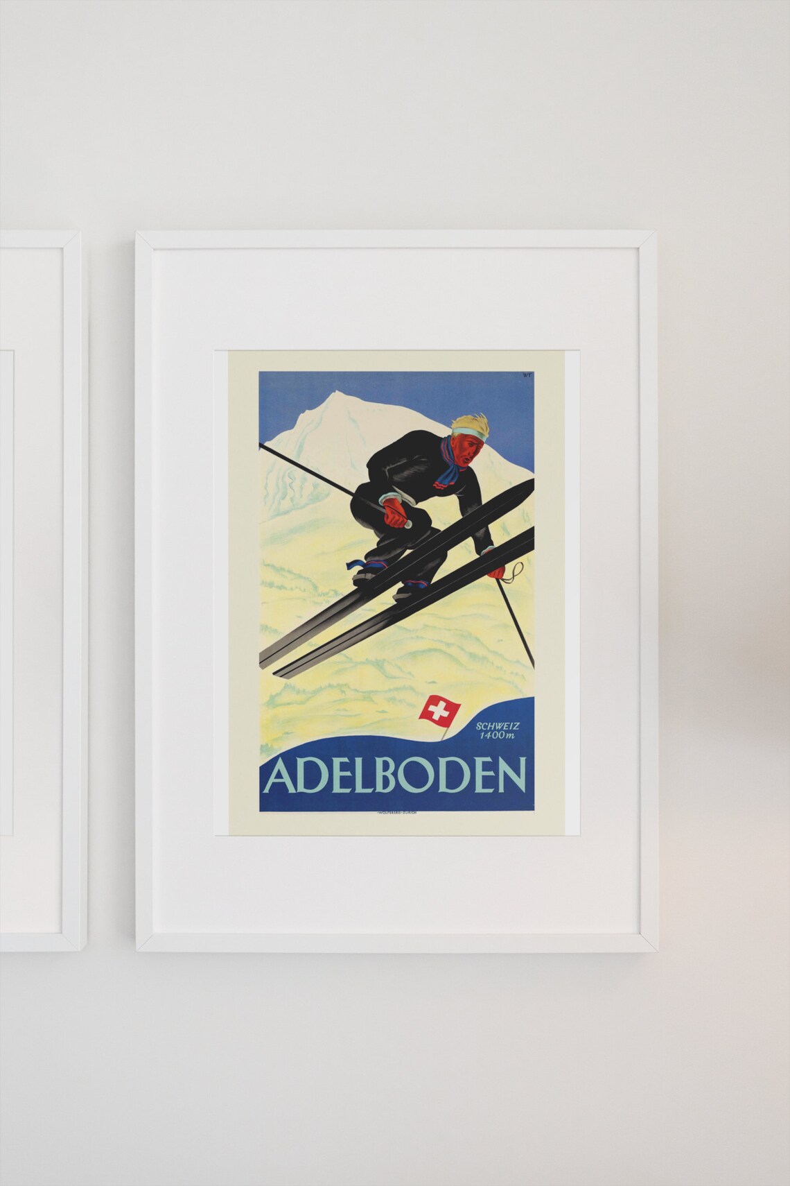 Adelboden Switzerland 1400m Ski Jumper Vintage Travel Poster - Image 3