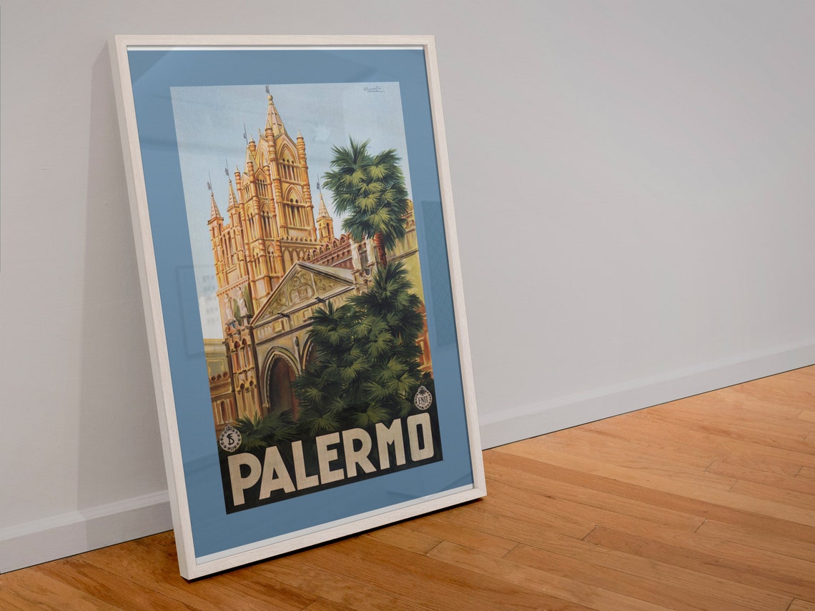 Palermo Sicily Cathedral Palm Trees Vintage Italian Travel Poster - Image 4