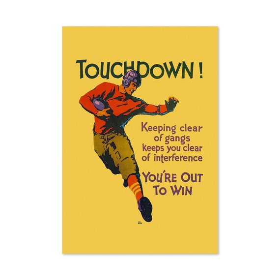 Touchdown Football Themed 1920s Work Incentive Motivational Poster Classic War Art Print For Gifts And Wall Art Dcor