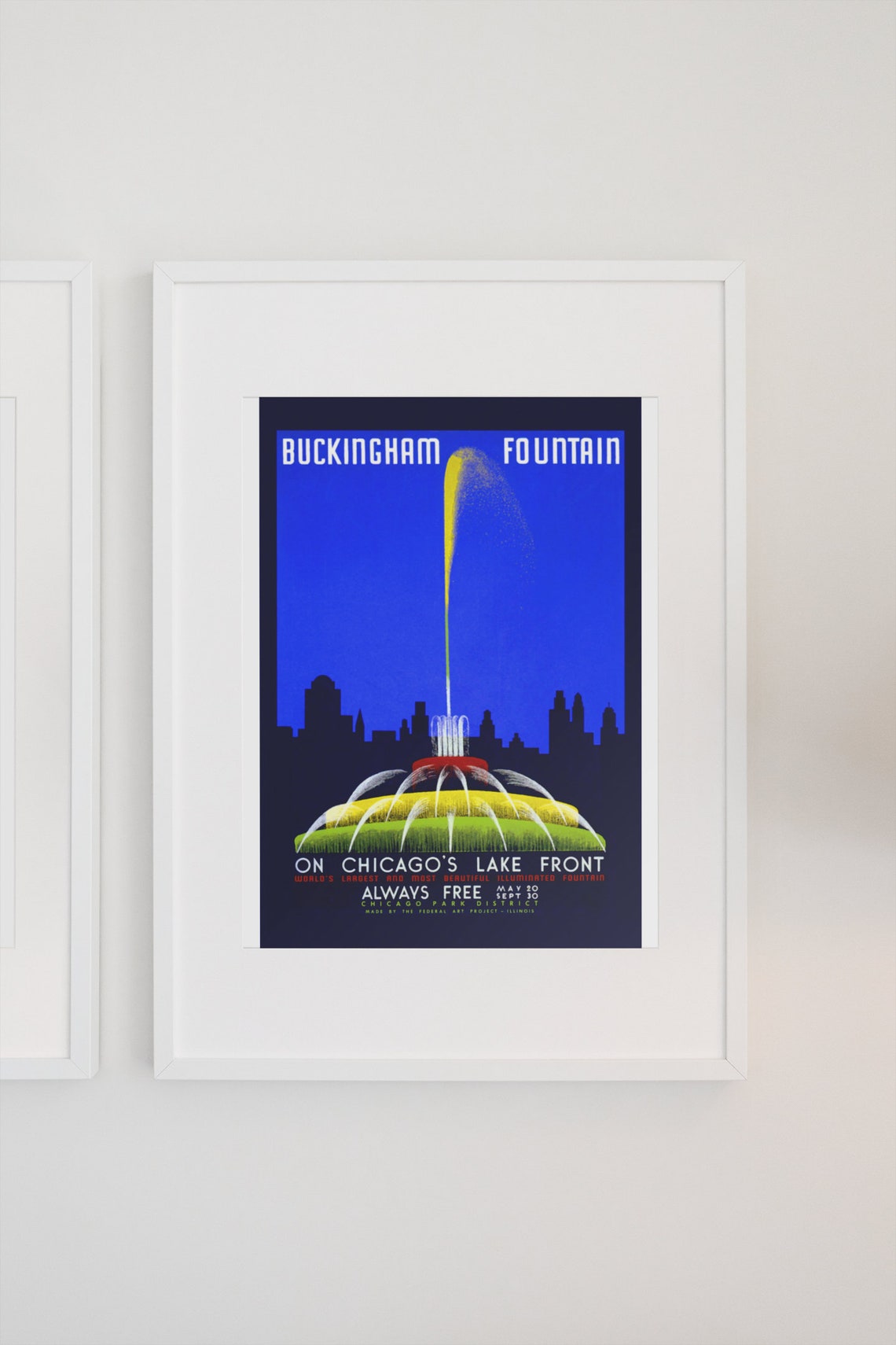 Buckingham Fountain Chicago Lakefront Night Lights WPA Vintage Poster - Image 3