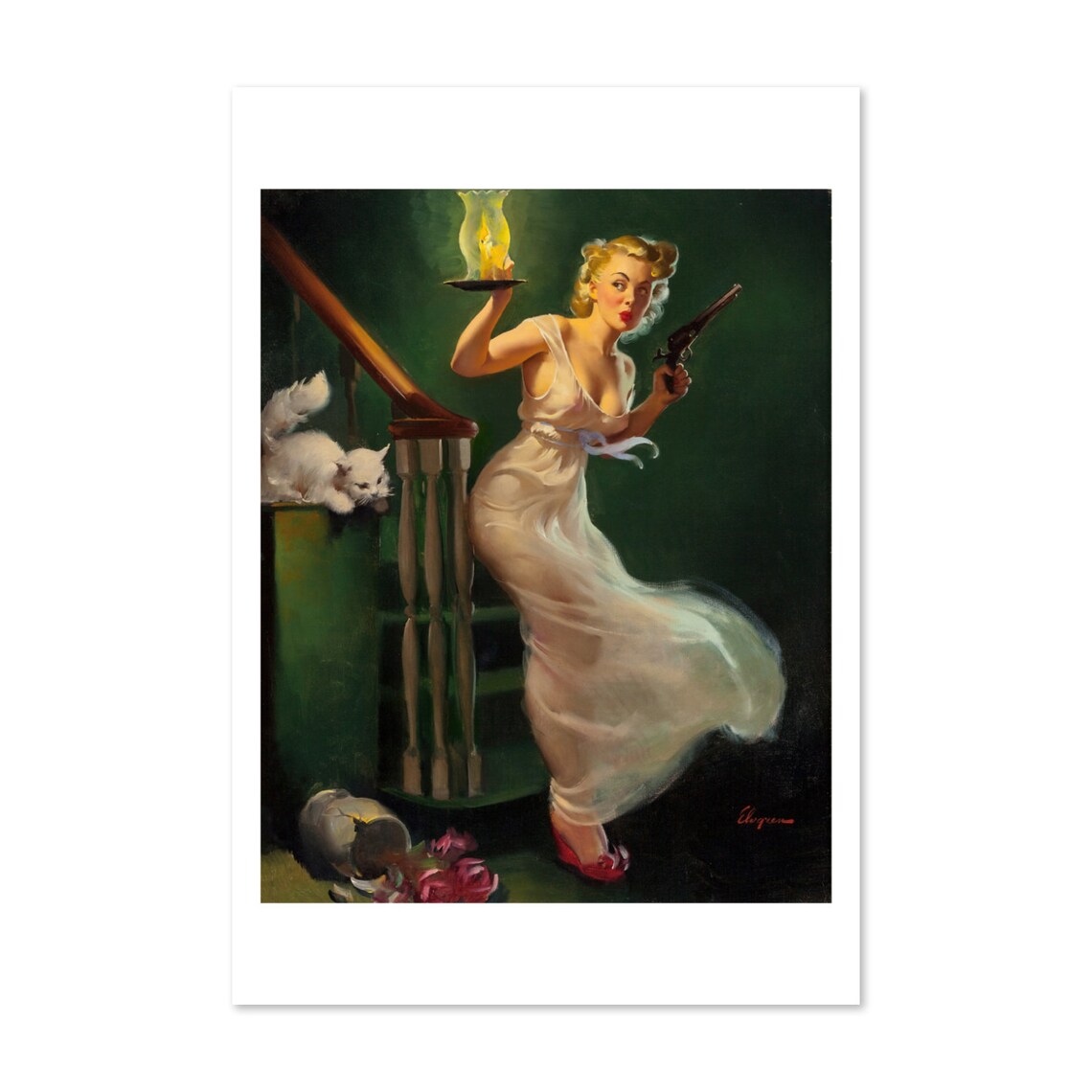 Gil Elvgren Looking for Trouble Pin Up Girl Pistol Vintage Poster