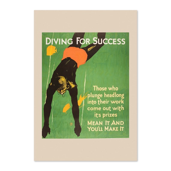 Diving For Success Swimmer Vintage Motivational Business Poster