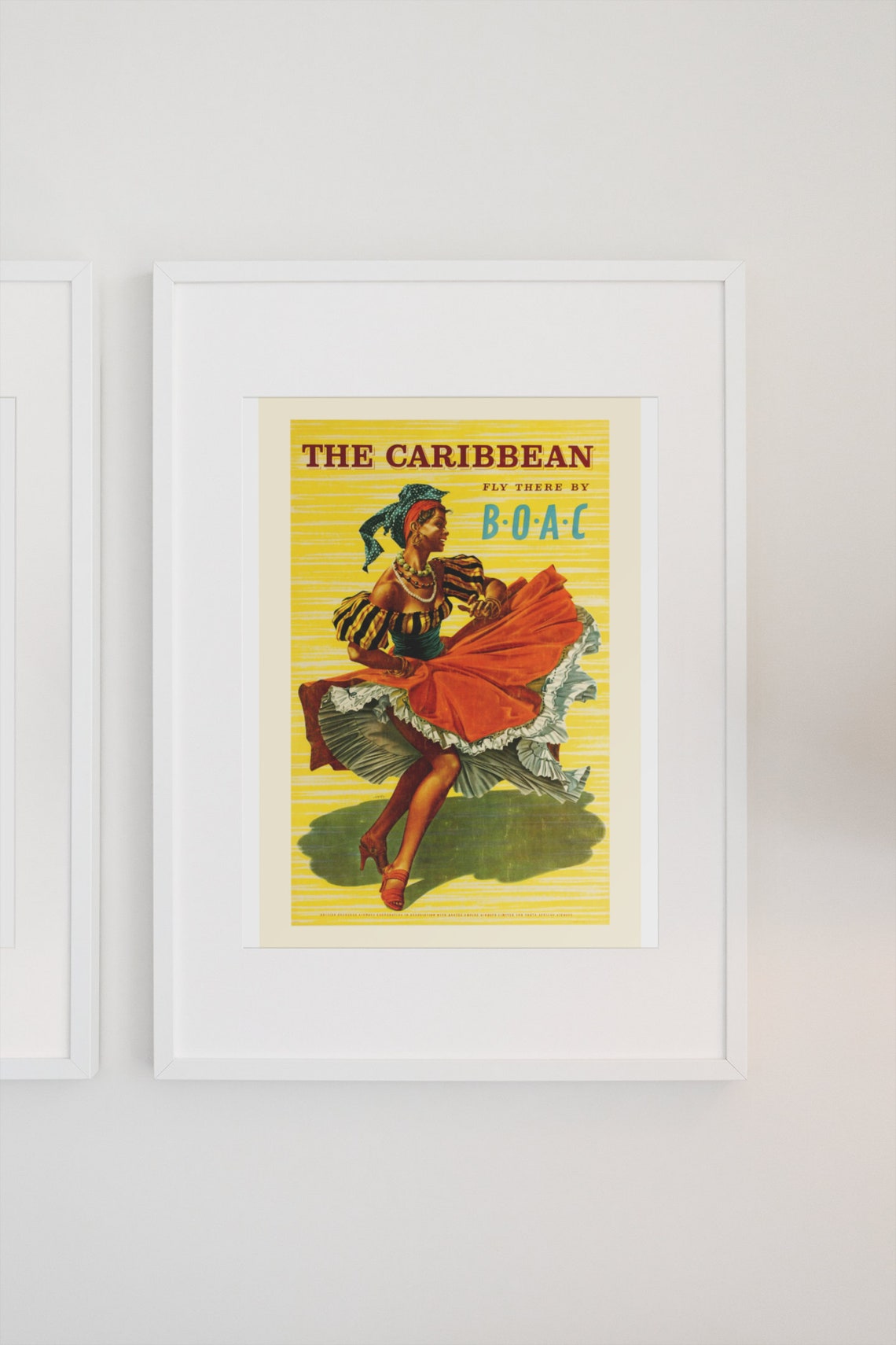 Fly BOAC to the Caribbean Dancer Vintage Airline Travel Poster - Image 3