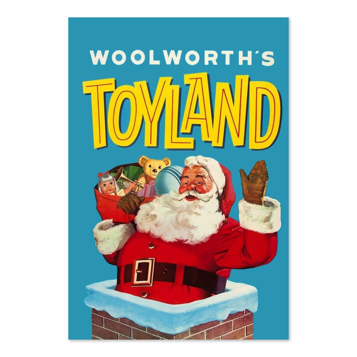 1950s Santa Claus Woolworths Toyland Travel Poster