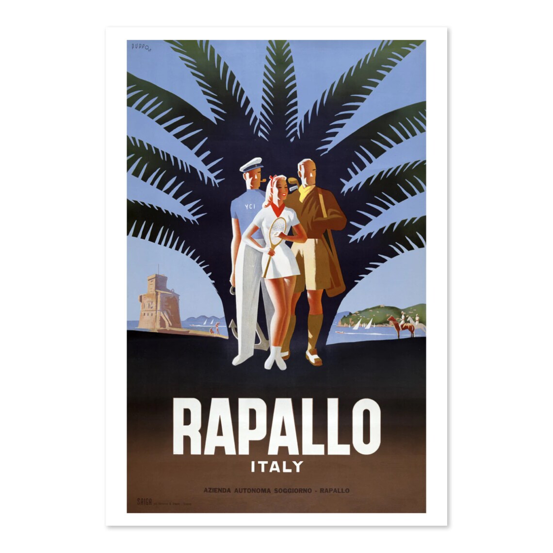 Rapallo Italy 1940s Vintage Style Travel Poster